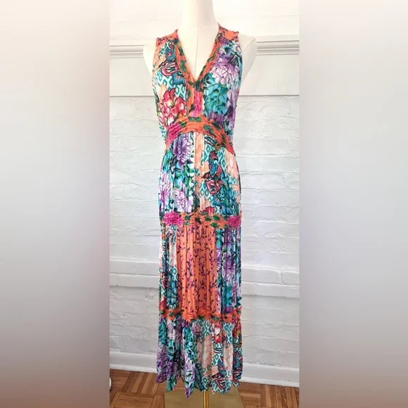 Lula Soul Floral Patchwork Sleeveless Maxi Dress Boho Tiered Sundress - Picture 1 of 15